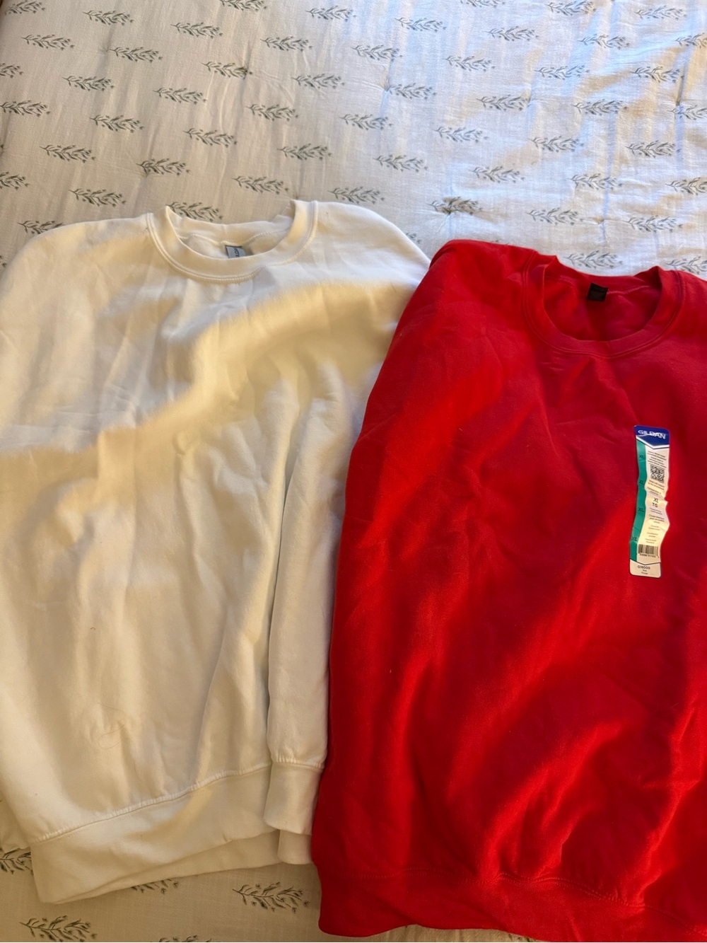 Women’s Gildan Crewneck Sweaters - Red and White